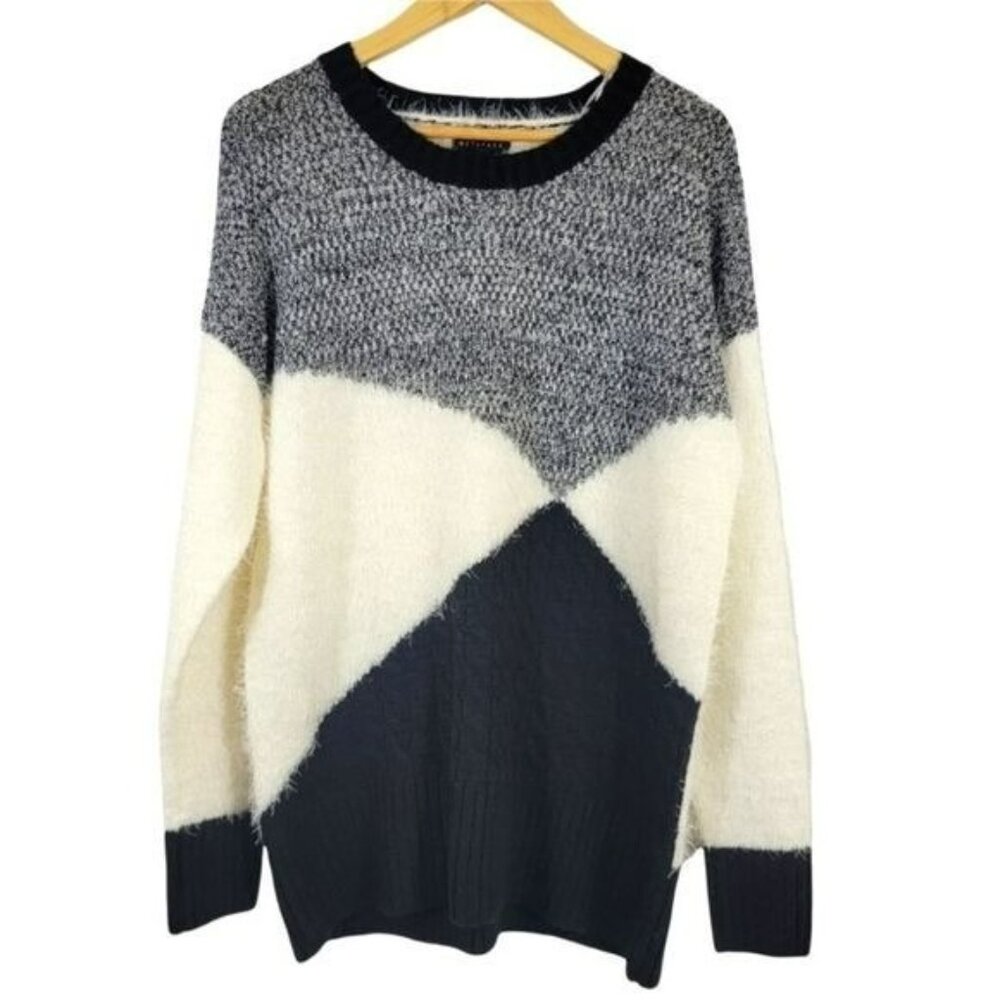 Metaphor Sweater Color Block Black Cream Womens Medium Top Long‎ Sleeve EUC